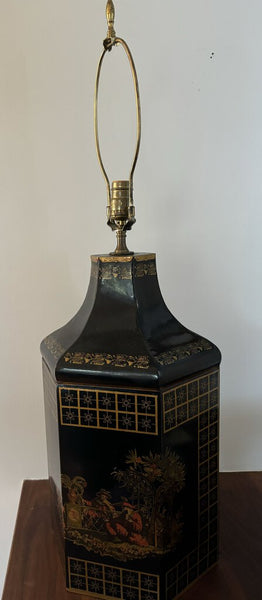 Vintage Metal Gold and Black Tea Caddy Lamp Italy 34H