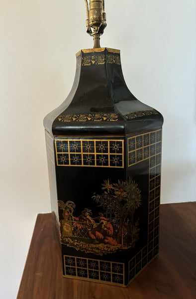 Vintage Metal Gold and Black Tea Caddy Lamp Italy 34H