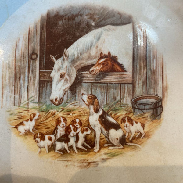 Antique Harker Pottery Co Horses and Hound's Bowl 7"