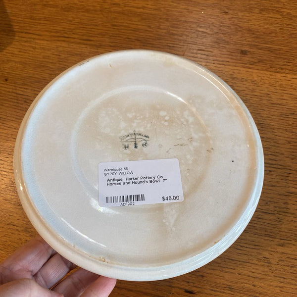 Antique Harker Pottery Co Horses and Hound's Bowl 7"