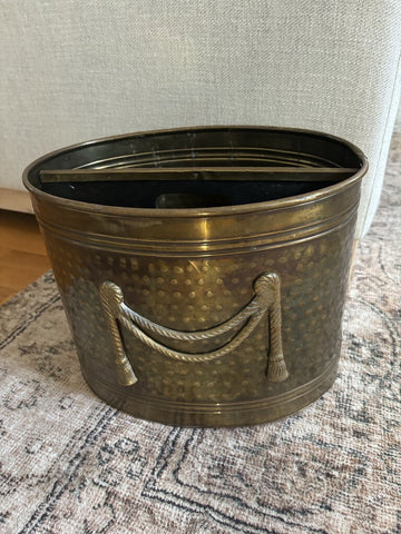 Vintage Hammered Brass Magazine Holder 13.5" x 10" x 8.5
