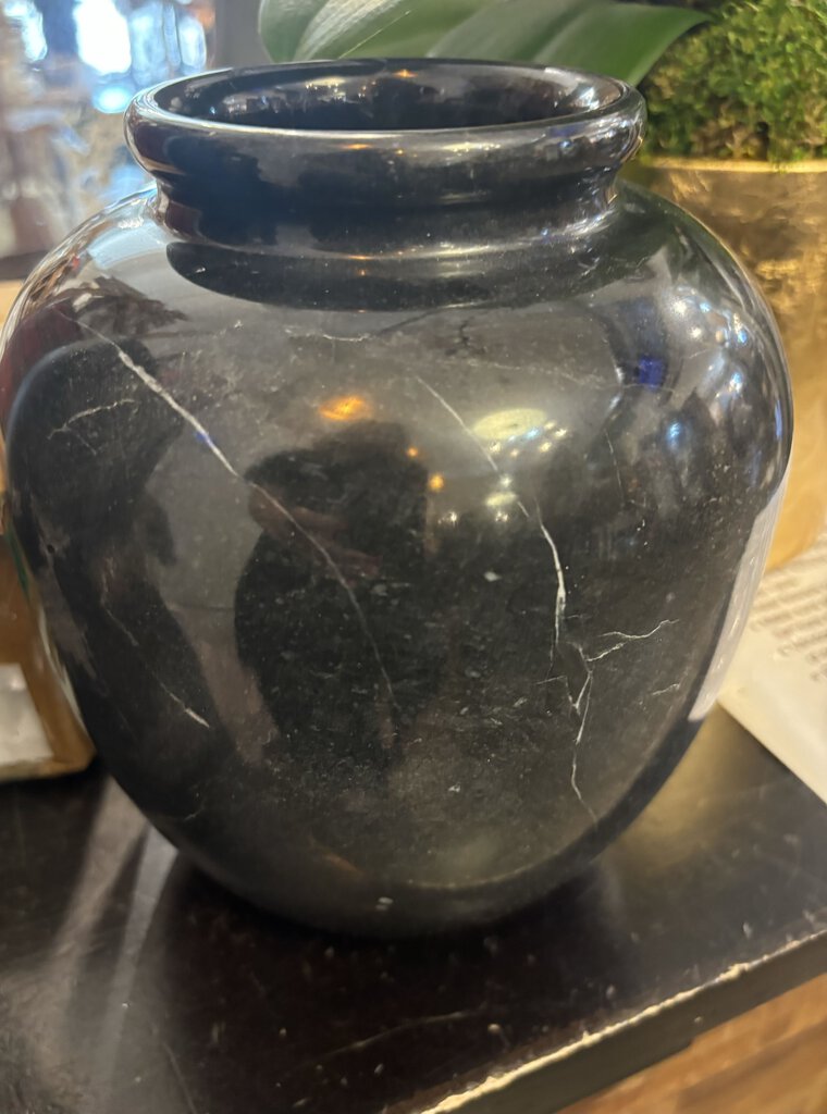Vintage Black Marble Vase 8.5H