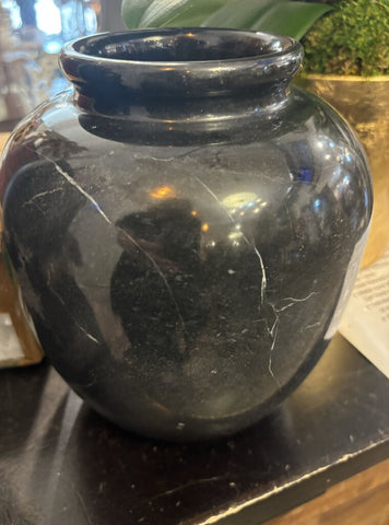 Vintage Black Marble Vase 8.5H