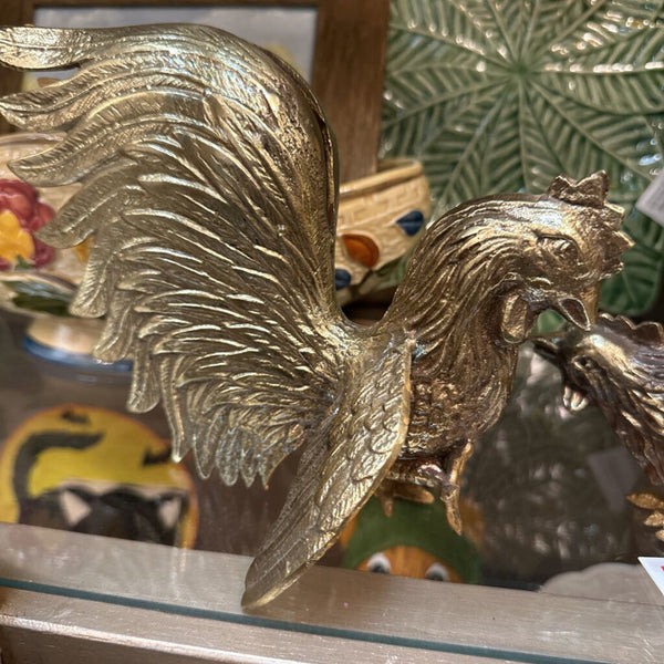 Pair of Brass Fighting Roosters