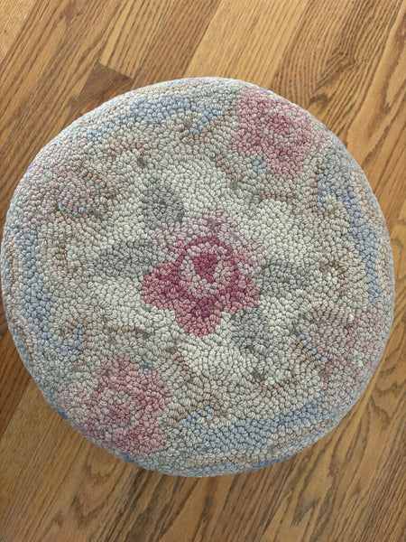 Vintage Hooked Rug Footstool Ottoman
