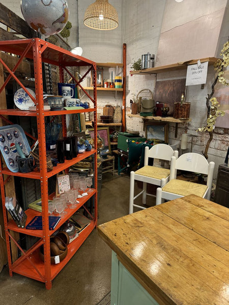 Vintage industrial kitchen workstation bakers table with cutting boards on casters