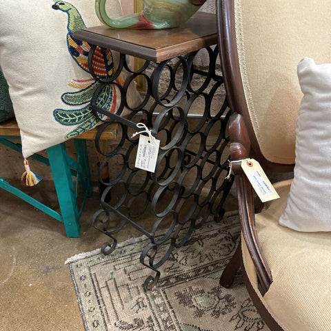 Vintage 70's iron and wood wine holder table