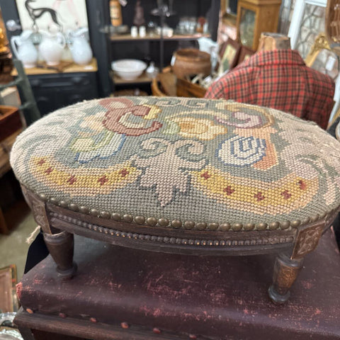 Old made in Belgium footstool needlepoint 16 x 10 x 7