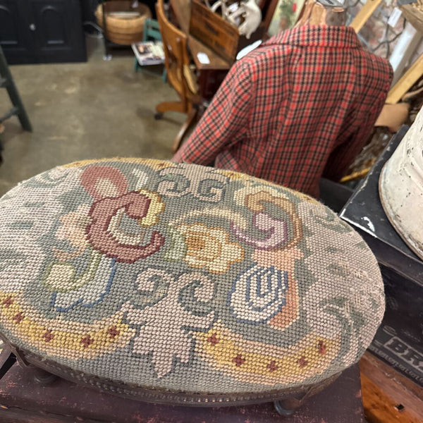 Old made in Belgium footstool needlepoint 16 x 10 x 7