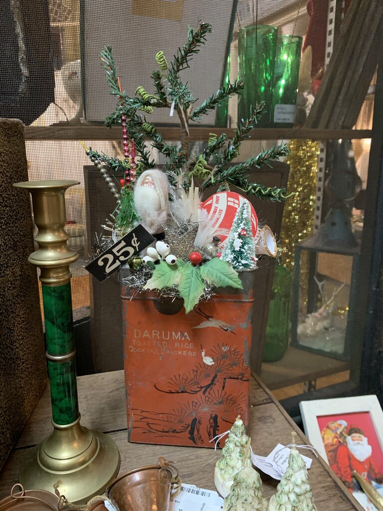 Vintage Christmas Santa Cracker Tin Vignette ~ 10.5" w x 18" t