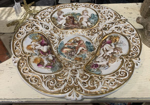 Vintage Keramos R. Capodimonte Cherub Bowl~ made in Italy~ 13.5"