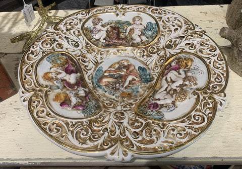Vintage Keramos R. Capodimonte Cherub Bowl~ made in Italy~ 13.5"