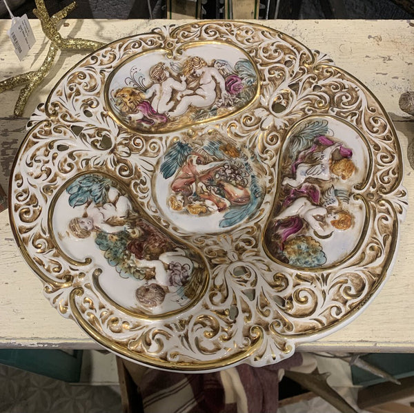 Vintage Keramos R. Capodimonte Cherub Bowl~ made in Italy~ 13.5"