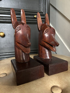 1950's CaribeCraft Mahogany Dog Bookends