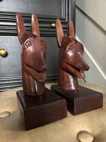 1950's CaribeCraft Mahogany Dog Bookends