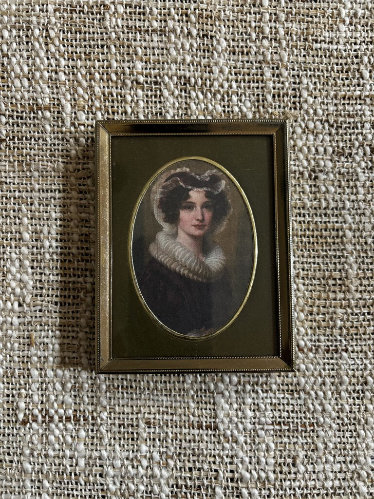 Vintage Framed Print of Woman w/ Green Oval Matte 4.5 x 3.5