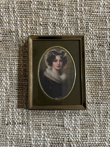Vintage Framed Print of Woman w/ Green Oval Matte 4.5 x 3.5