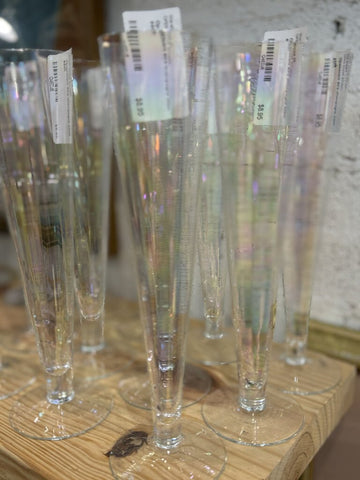 Vintage opalescent krosno Poland blown glass champagne flute each