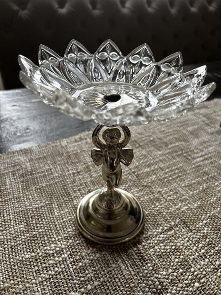 Vintage Cherub Footed Glass Compote Bowl