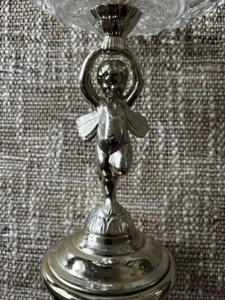 Vintage Cherub Footed Glass Compote Bowl