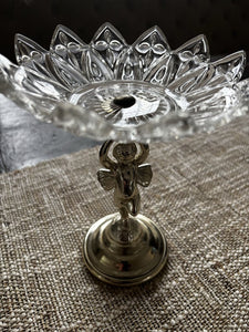 Vintage Cherub Footed Glass Compote Bowl