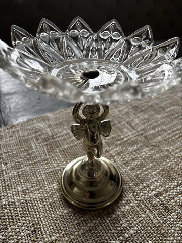 Vintage Cherub Footed Glass Compote Bowl