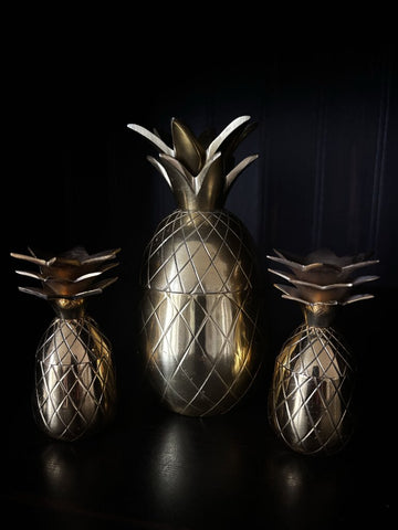 Set of 3 Vtg Brass Pineapple Lidded Trinket Boxes (as found)