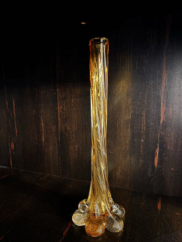Vtg Amber Murano Twisted Swung Vase w/ Elephant Foot Base 11.25H