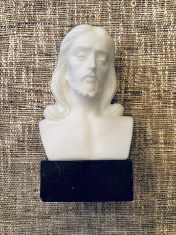 Vintage Italian Alabaster Marble Sculpture Jesus Bust on Black Marble Base