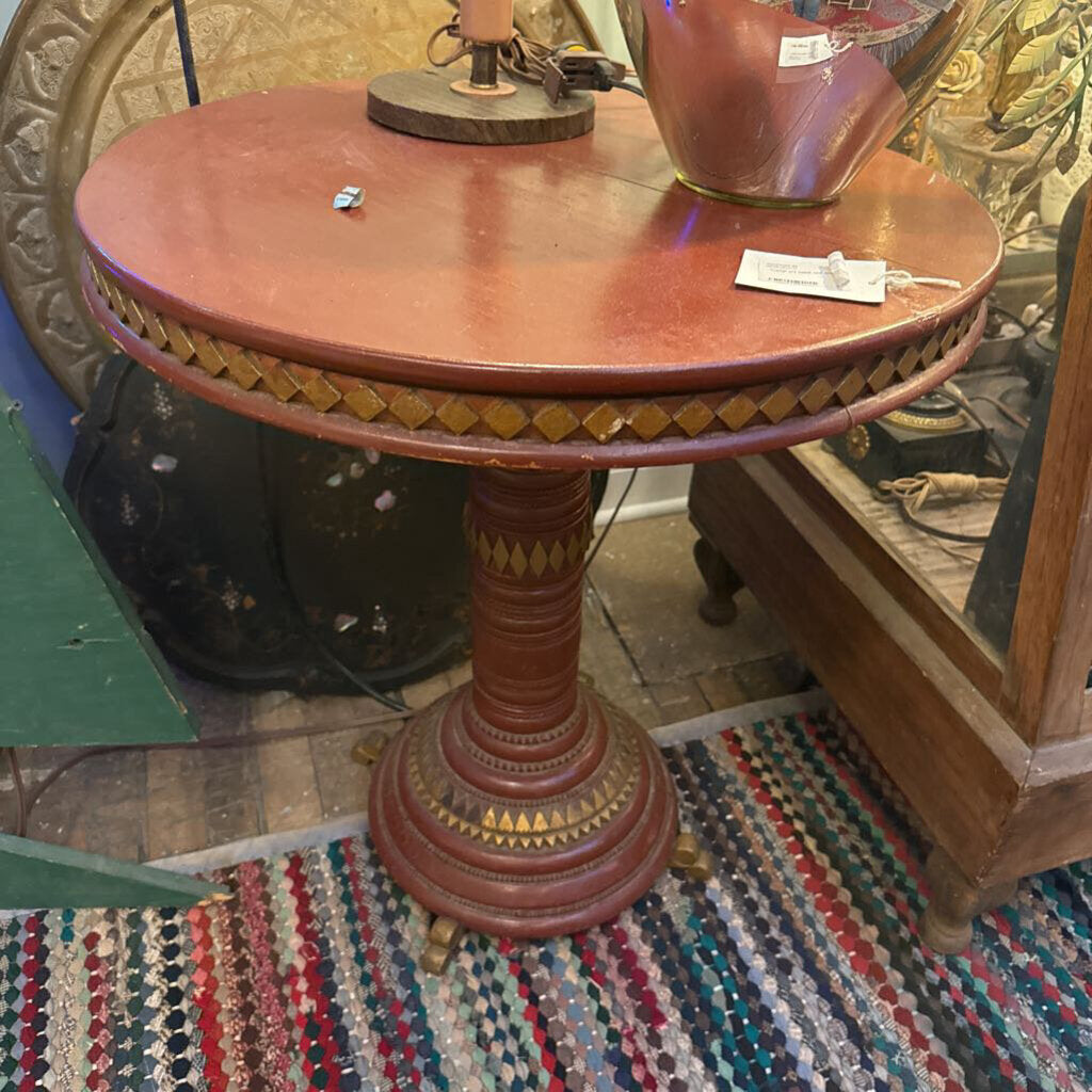 Tramp art table red and gold
