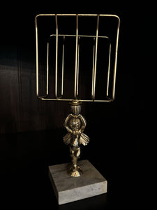 Vintage Brass Cherub on Marble Base Napkin Towel Letter Holder
