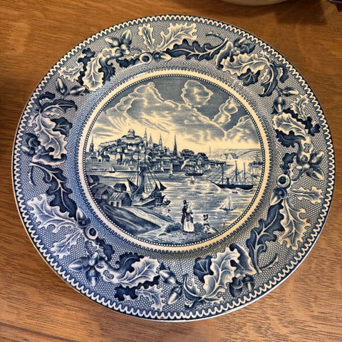 Set of 4 View of Boston Blue and White Ironstone Plates