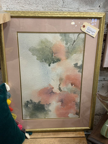 Pink and green vintage watercolor original