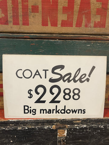 Jens Fresh Vintage ~ Vintage Cardboard coat sale sign - $22.88