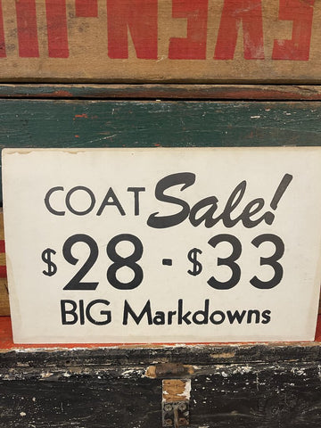 Jens Fresh Vintage ~ Vintage cardboard coat sale sign ~ $28 $33