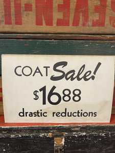 Jens Fresh Vintage ~ Vintage cardboard coat sign ~ $16.88