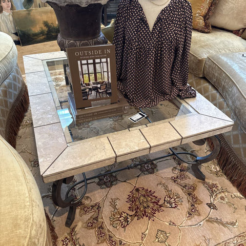 Large Glass/Stone Coffee Table 48.5W 38D 19H