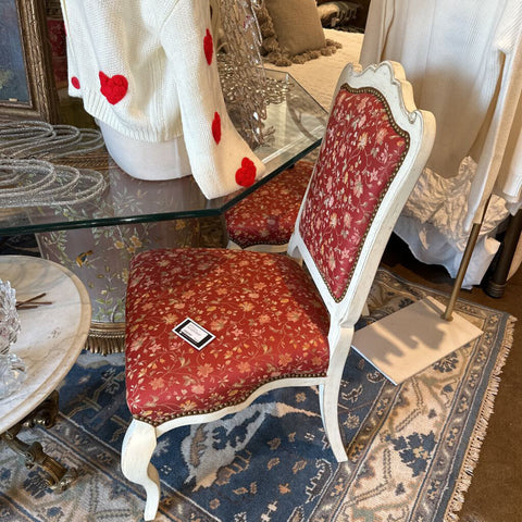Set of 6 Chairs White Wood Floral Fabric 24W 40H 24D