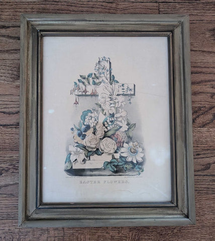 Antique Gold Framed Currier & Ives Easter Flowers Print 17x21