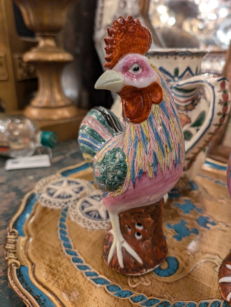 Pair polychrome roosters Chinese figurines
