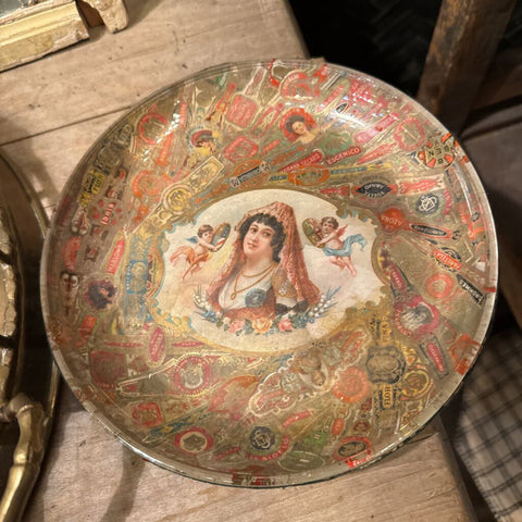 Victorian antique cigar sticker decoupage plate