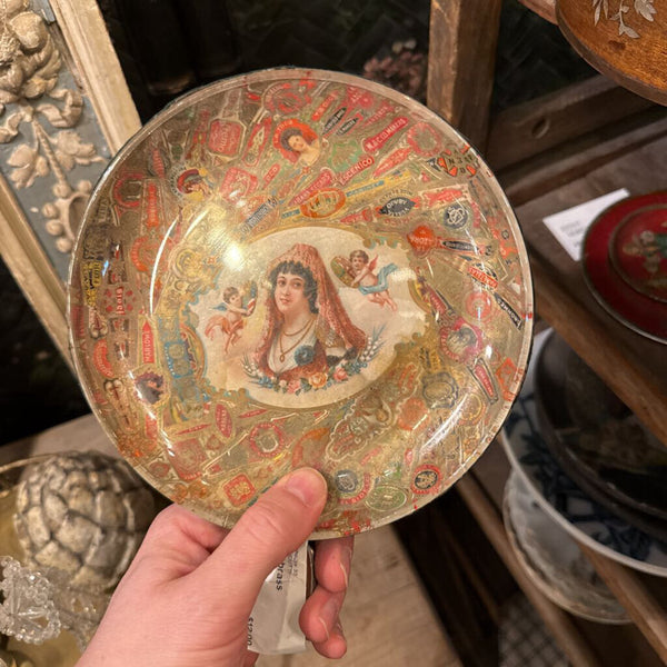 Victorian antique cigar sticker decoupage plate