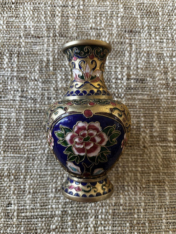 Vintage Cloisonne Enamel Colored Floral Vase 6" Tall