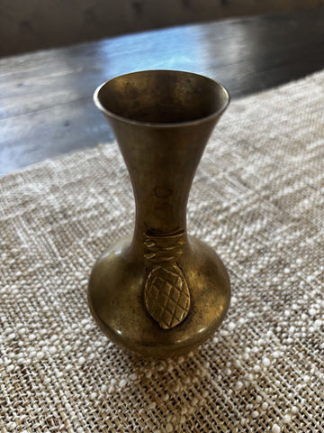 Vintage Brass Bud Vase w/ Embossed Pineapple 5H