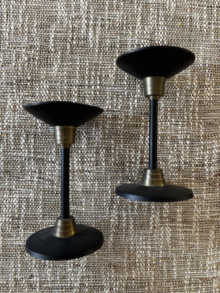 Pair Vintage Brass and Black Art Deco Candlesticks India