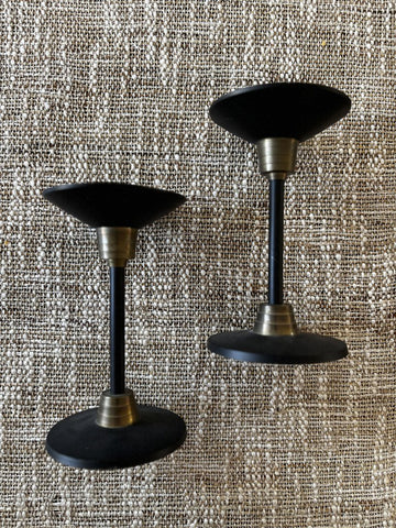 Pair Vintage Brass and Black Art Deco Candlesticks India