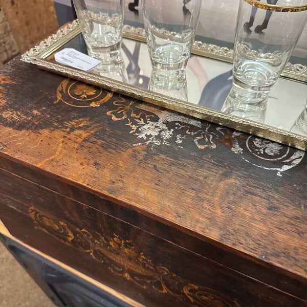 Antique Wood Stenciled Chest - 22x12x13 Great.Patina. IN STORE PICK IP ONLY