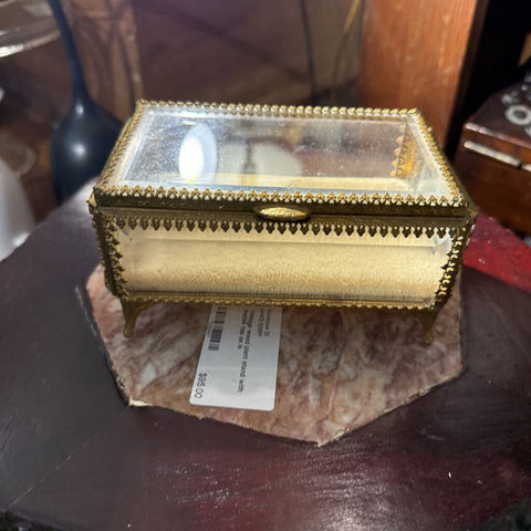Vintage Gilt Ormalu beveled glass jewelry casket as is