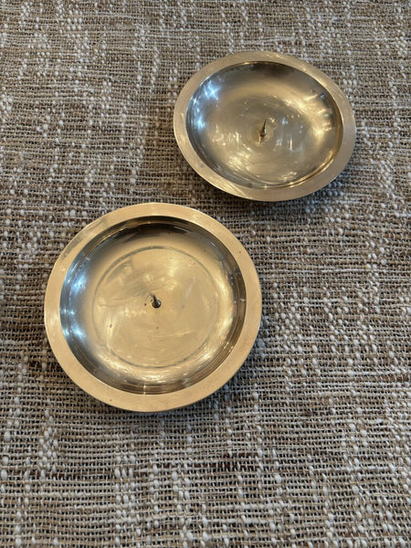 Pair of Vintage Brass Pillar Candle Dishes