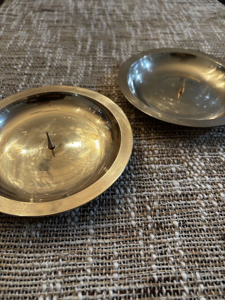 Pair of Vintage Brass Pillar Candle Dishes